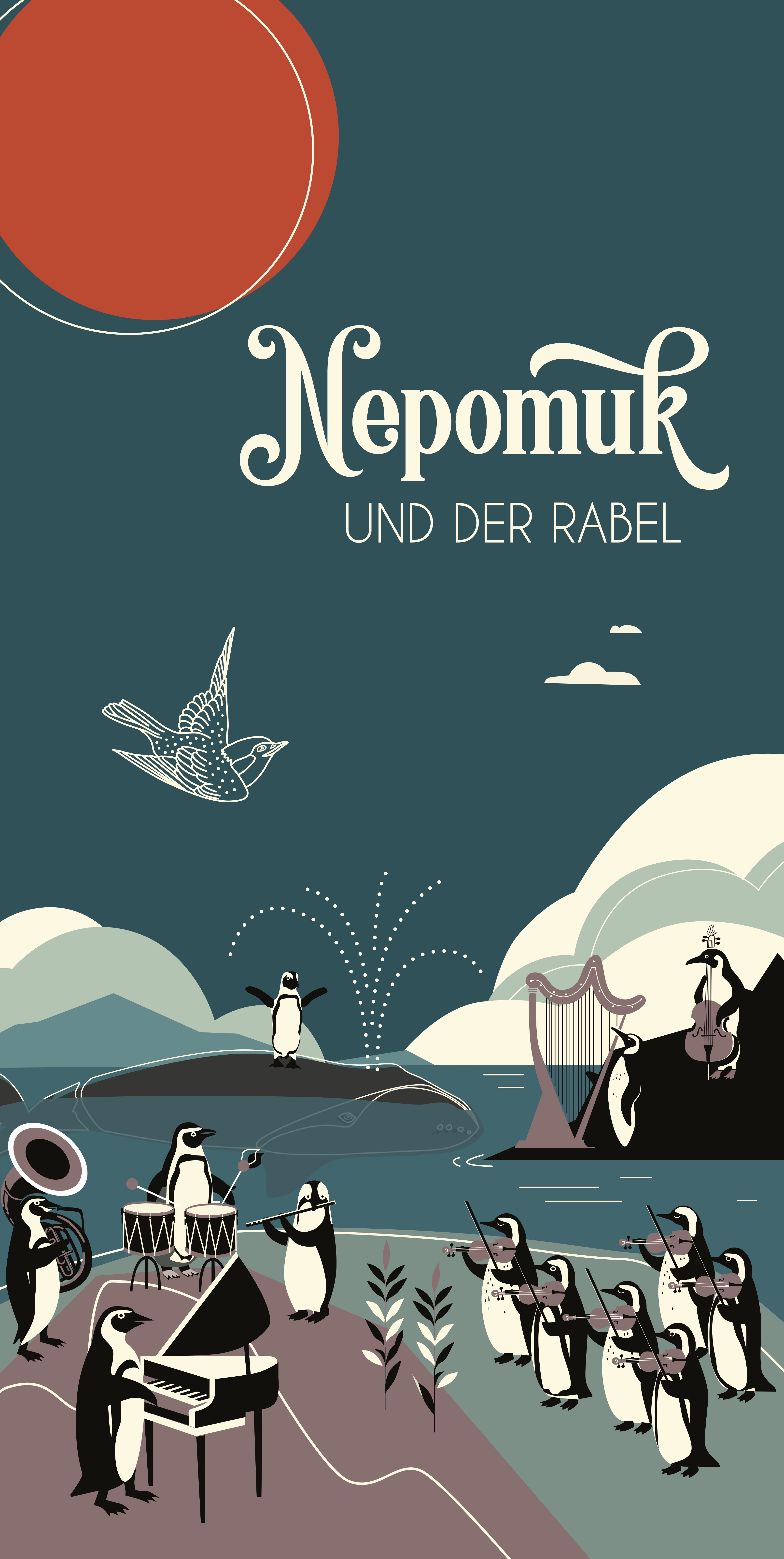 Nepomuk und der Rabel Teil Drei Cover mit Pinguinen auf einer Insel
